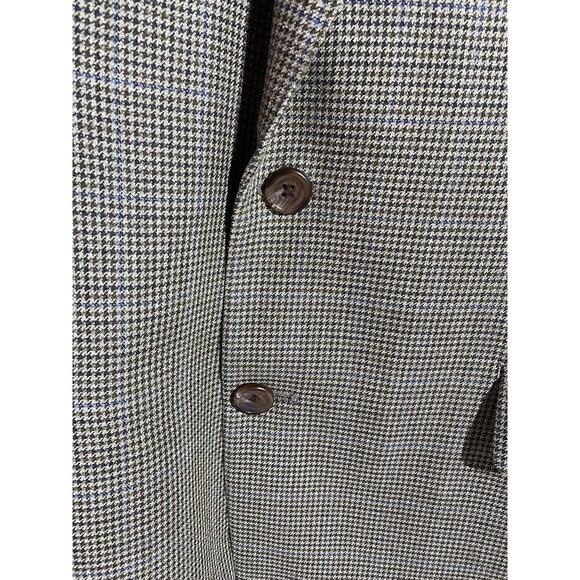 Ralph Lauren Blazer Mens 44L Tan Houndstooth Silk Wool Windowpane Plaid Office - Picture 4 of 15